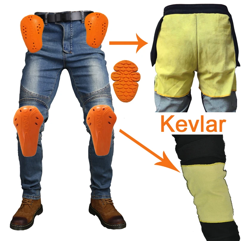 Kevlar Motorcycle Jeans with Knee Hip Protection Pants for Men Motocross Riding Gear Abrasion Blue and Bladk Resistant Trousers