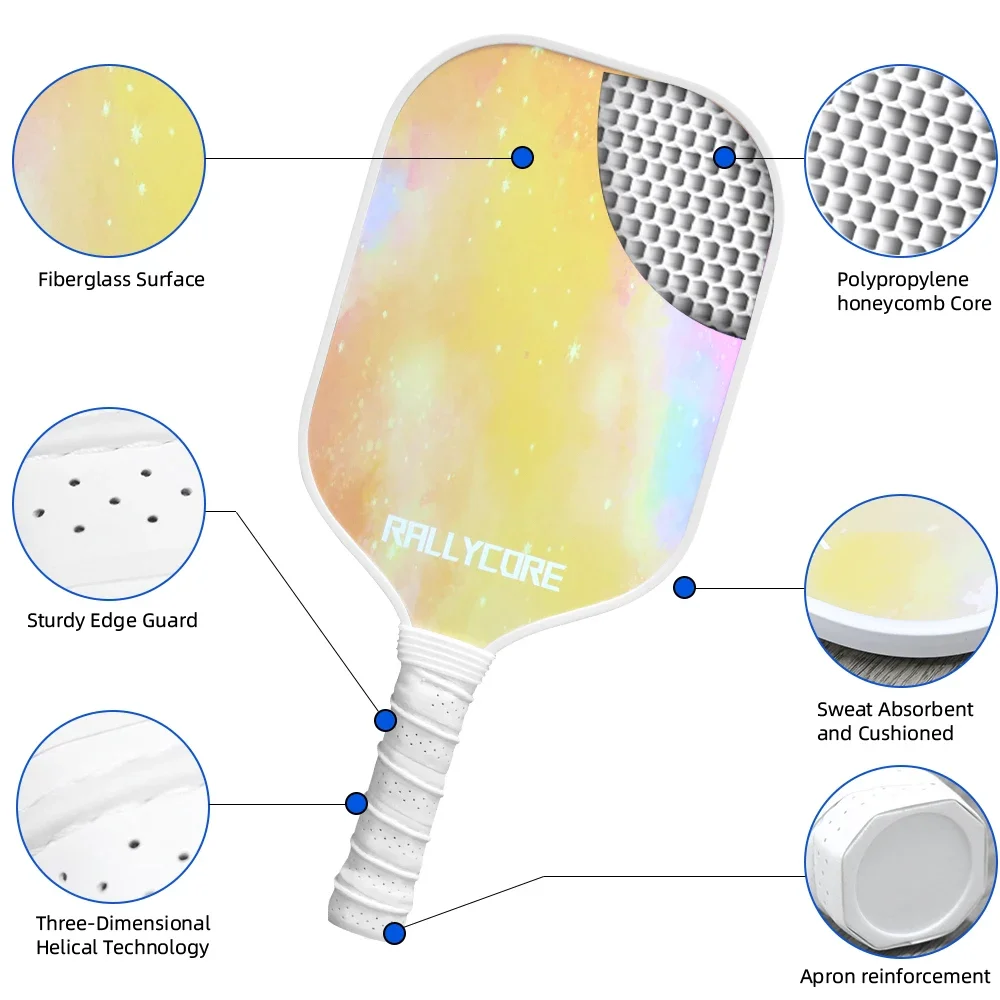 アップグレードされたコントロール機能付きグラスファイバー製ピクルボールパドル（2個セット）、プレミアムな滑り止めグリップと大きなスイートスポット、あらゆるスキルレベルに対応するパドルセット