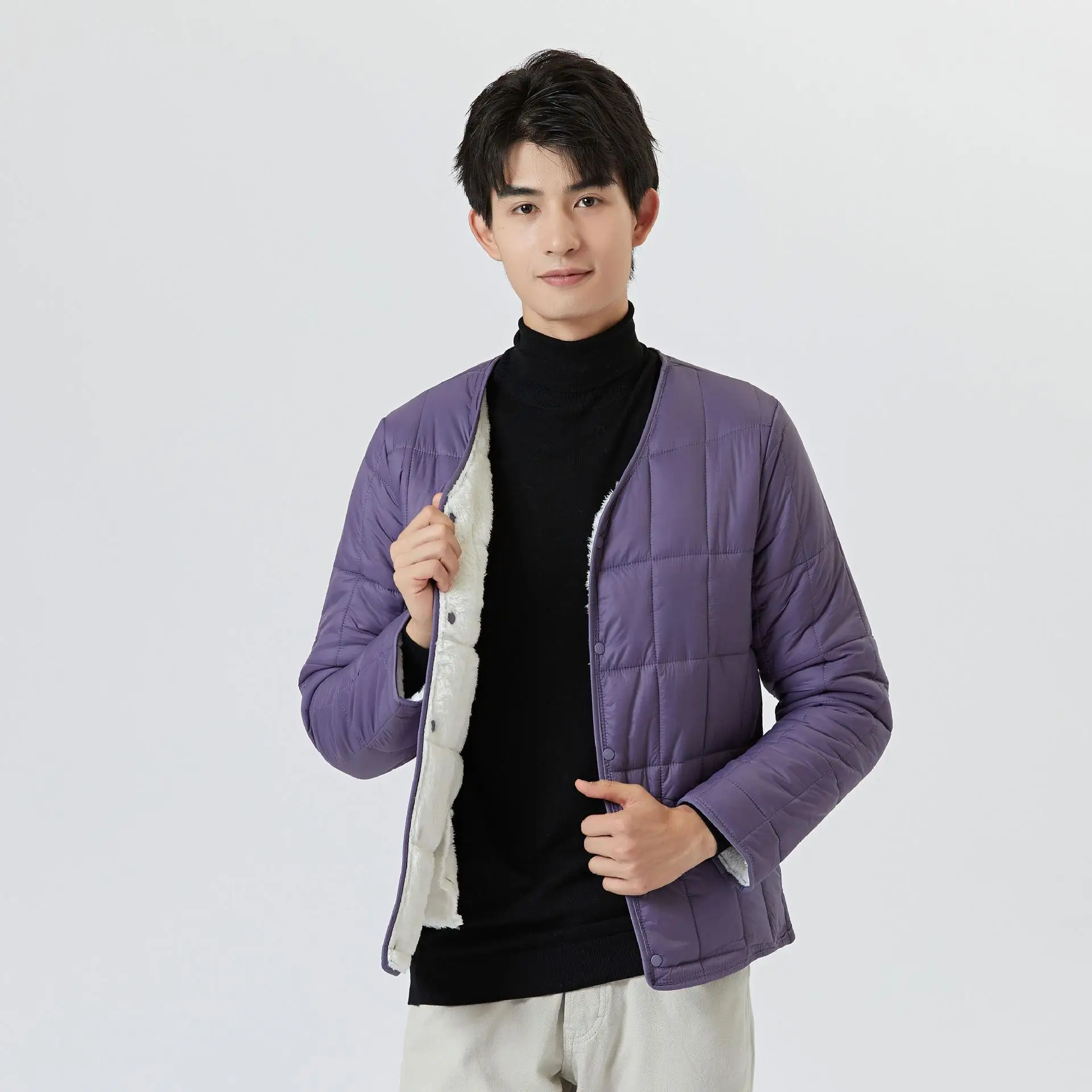 سترة قطنية مبطنة بفرو الحملان للأولاد في المدارس الثانوية، ملابس داخلية للدفء في الشتاء، يمكن ارتداؤها خارج المنزل، معطف طويل... #4