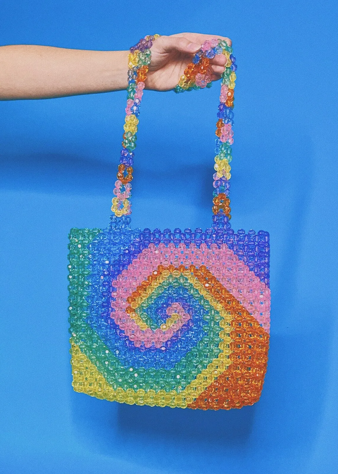 Candy Paisley Ins Whirlwind Handmade Beaded DIY Colorful Lollipop Bag Weaving Rainbow Female Cute Girl Underarm Bead Tote