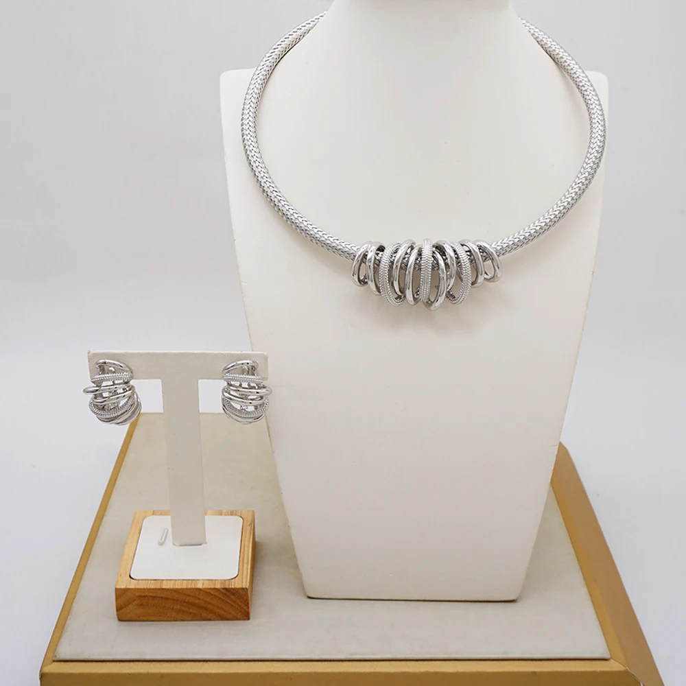Trendy Dubai Gold Color Plated Jewelry Set High Quality Necklace Earrings For Women Fashion Accessories Wedding Party Gift