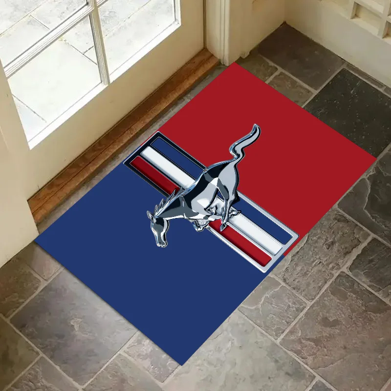 

M-Mustang Car Logo Printed Floor Mat Home Bedroom Kitchen Non-slip Floor Rug, Absorbent Anti-fouling Door Mats