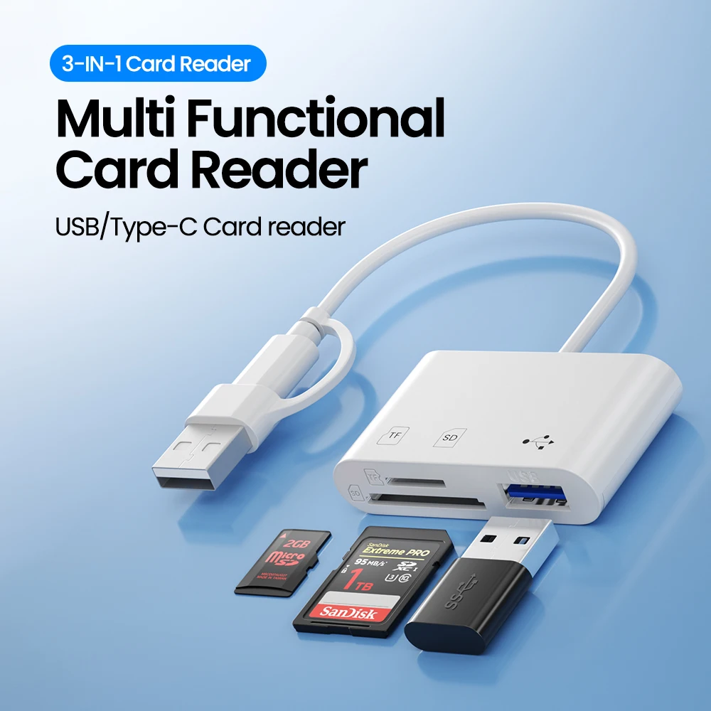 

Type-C+USB dual connector three in one multifunctional card reader TF/SD/USB three in one card reader for mobile phones, cameras
