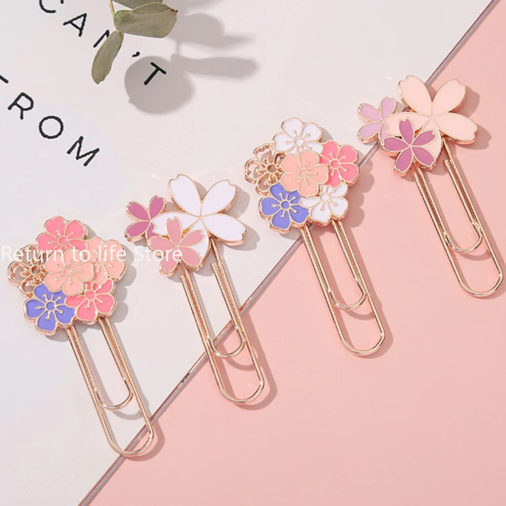 Creative metal small bookmarks, exquisite cherry blossom paper clips, book clips, children's bookmarks, learning stationery