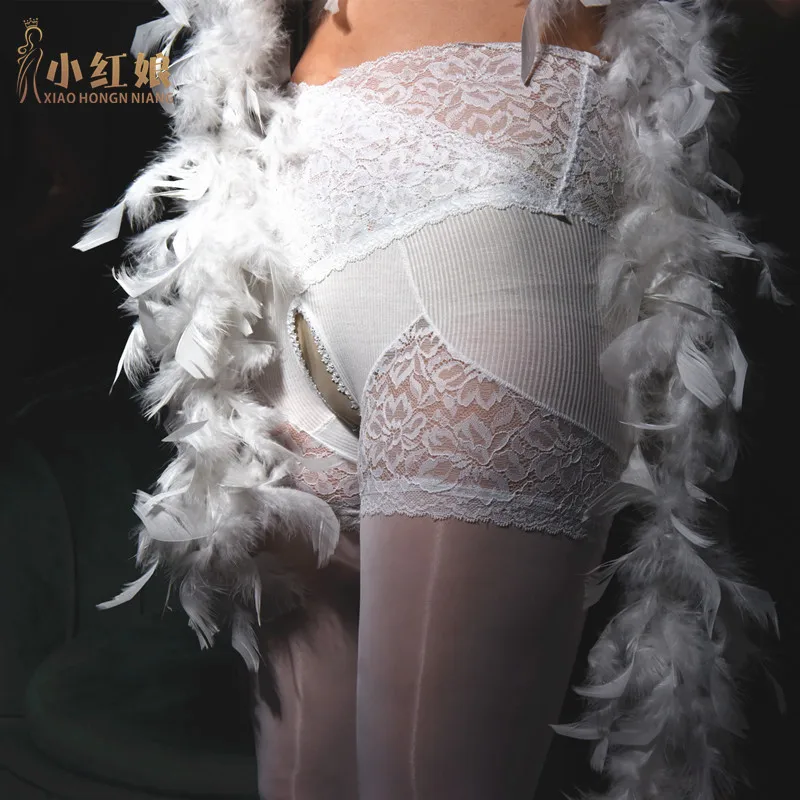 

2021New Oily White Open-Crotch Lace Stockings Underwear Integrated Black Silk Stockings Women's Thin Sexy Open-Crotch Liquid Soc