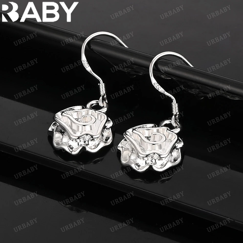 

URBABY 925 Sterling Silver Earrings Rose Flower Drop Earrings For Women Jewelry Fashion Party and Daily Wear
