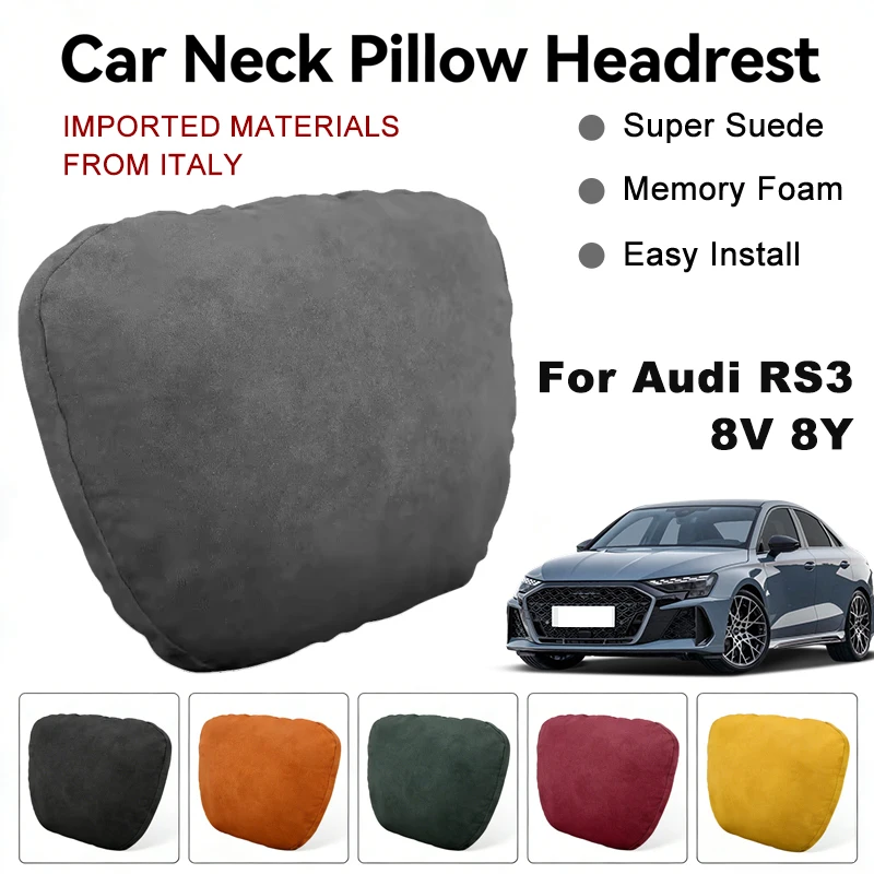 

Italy Suede Car Neck Rest Pillow For Audi RS3 8V 8Y Seat Head Neck Support Cushion Auto Interior Accessories