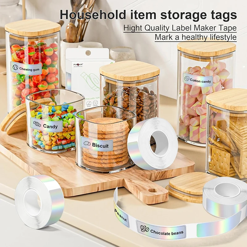 5 рулонов голографической серебряной термоэтикетки 12x40 мм, 800 этикеток, всего подходит для Phomemo D30/D35, самоклеящаяся термоэтикетка-наклейка