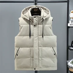 2026 New Men Cotton Padded Vest Winter Warm Hooded Outerwear Thick Coat Sleeveless Jacket Solid Waistcoat Men's Clothing