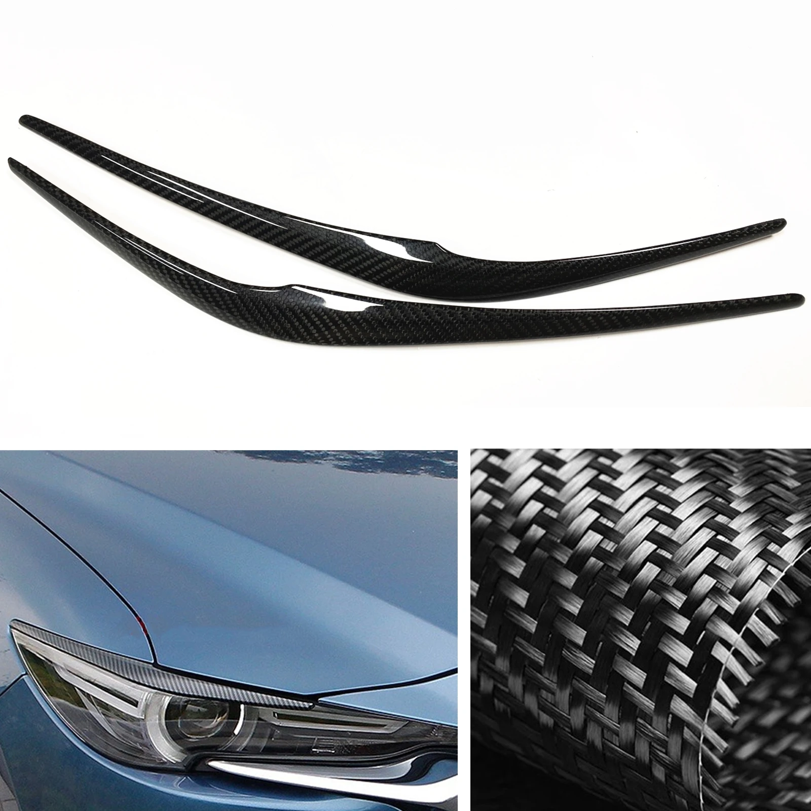 For Mazda CX-5 2017-2020 Real Carbon Fiber Front Head Light Lamp Brow Headlamp Eyelid Sticker Car Headlight Eyebrow Cover Trim