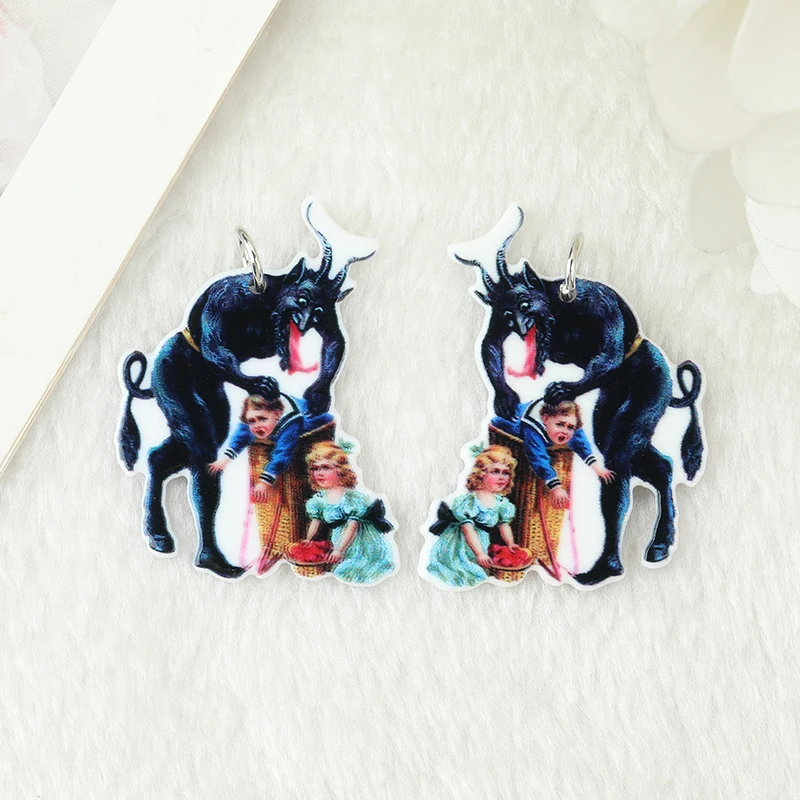 10Pcs/Lot Halloween Charms Creative Acrylic Heart Bat Coffin Krampus Pendant For Keychain Necklace Diy Making