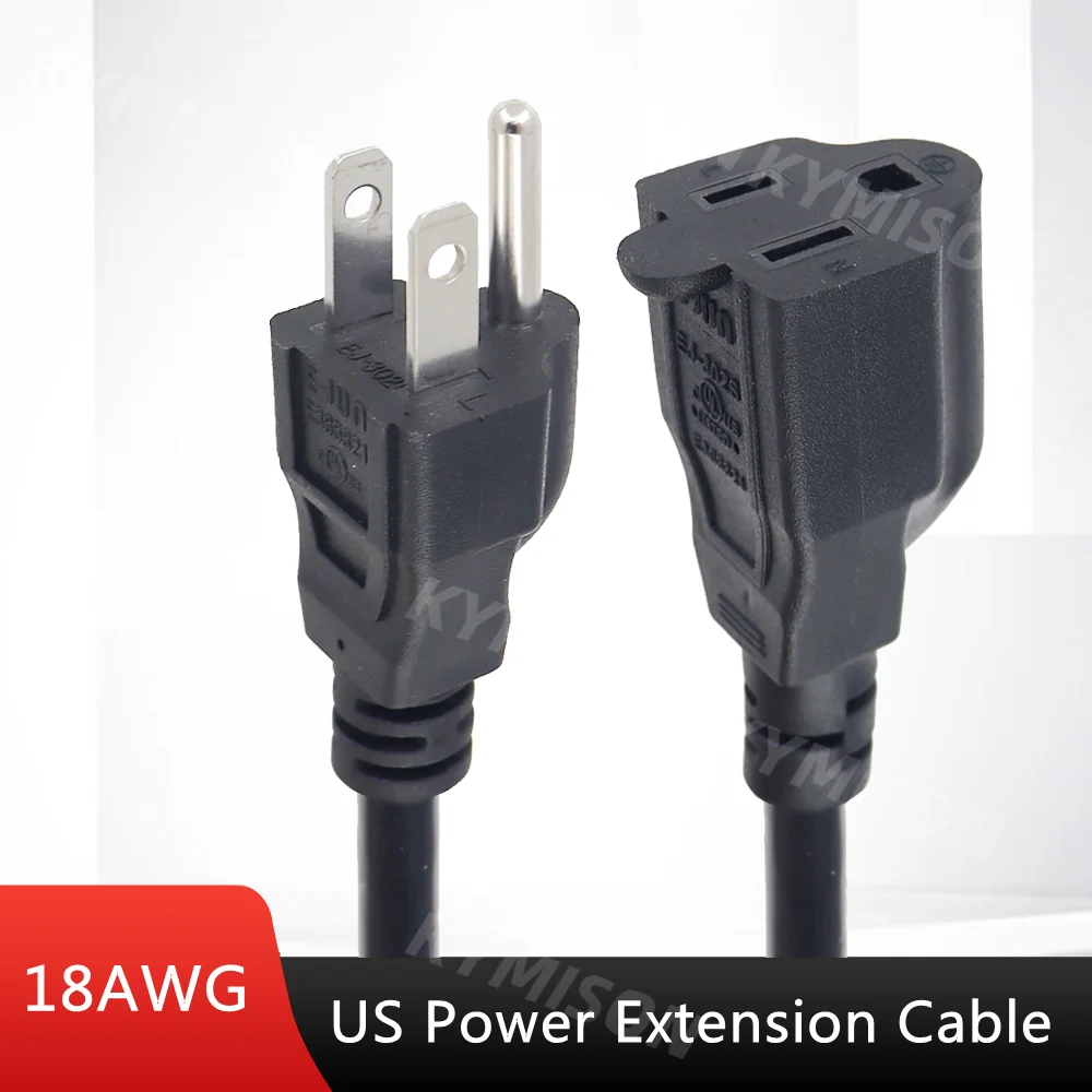 USA 3 Prong Male Plug to Female Socket Extension Cable American NEMA 5-15P To 5-15R Power Cord  0.3m/0.5m/1m/2m