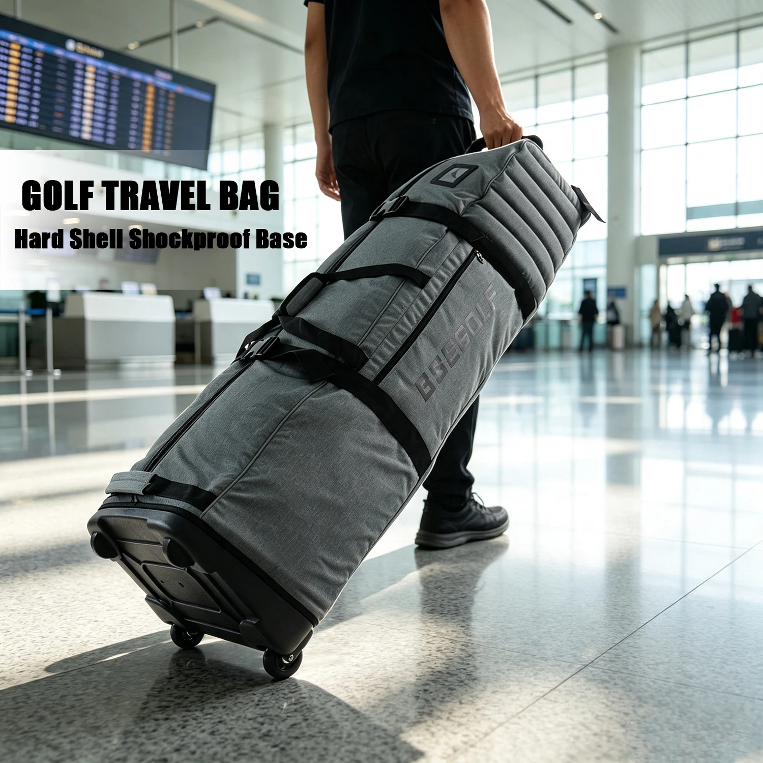 Golf Club Travel Cover with Wheels - Nylon Sports Style Universal Golf Bag, Overall thickened hard shell base anti-collision