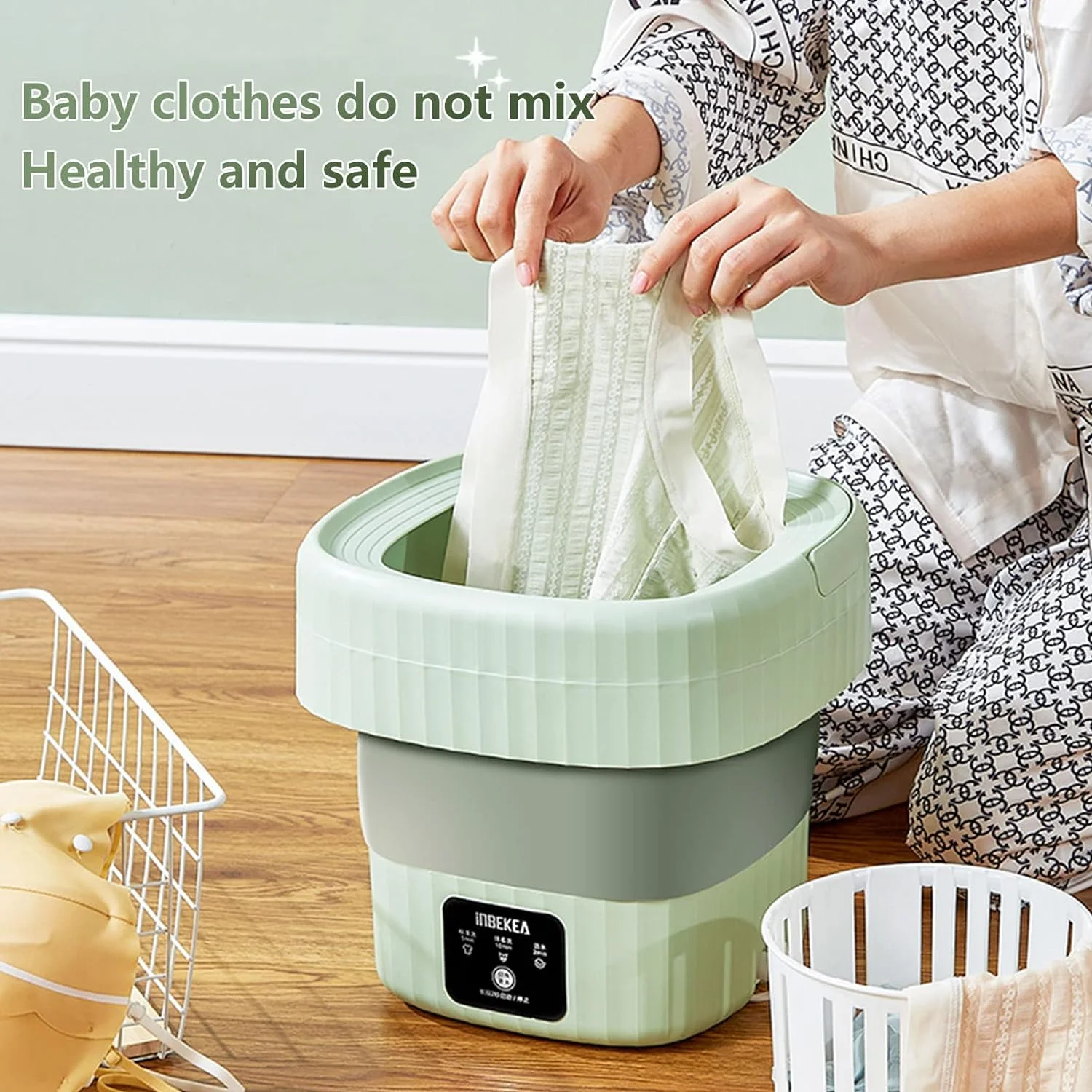 Portable Washing Machine with Clothes Hanger,  Foldable Washer and Spin Dryer Small Foldable Bucket Washer, Suitable for Apartme