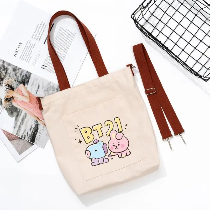 Anime Cartoon Bt21 Cooky Tata Chimmy Shoulder Bag Y2K Fashion New Cute Canvas Bag Student Portable Storage Bag Gift for Friends