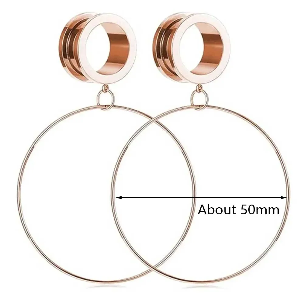 1 Pair Stainless Steel Screw Ear Piercing Large Hoop Pendant Hanging Ear Canal Plug Dilator Piercing Jewelry 2G-13/16“