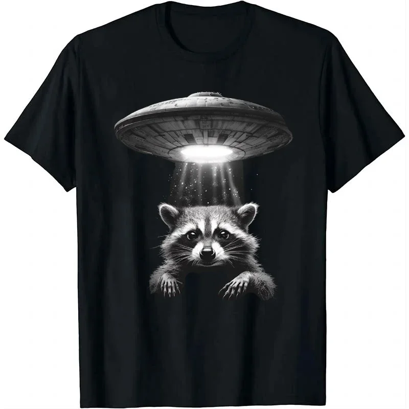 

LE Cotton Weird UFO Raccoon Alien T-Shirt Funny T-shirts Custom Printed Shirts Women Men Clothing graphic t shirts