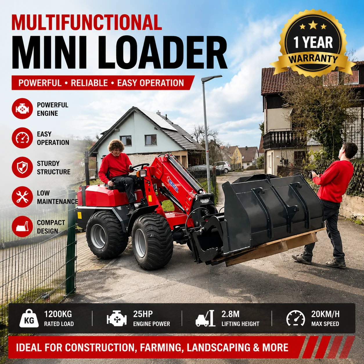 ZL918 Mini Articulated Wheel Loader Telescopic Boom Compact Loader for Farm Landscaping Material Transport