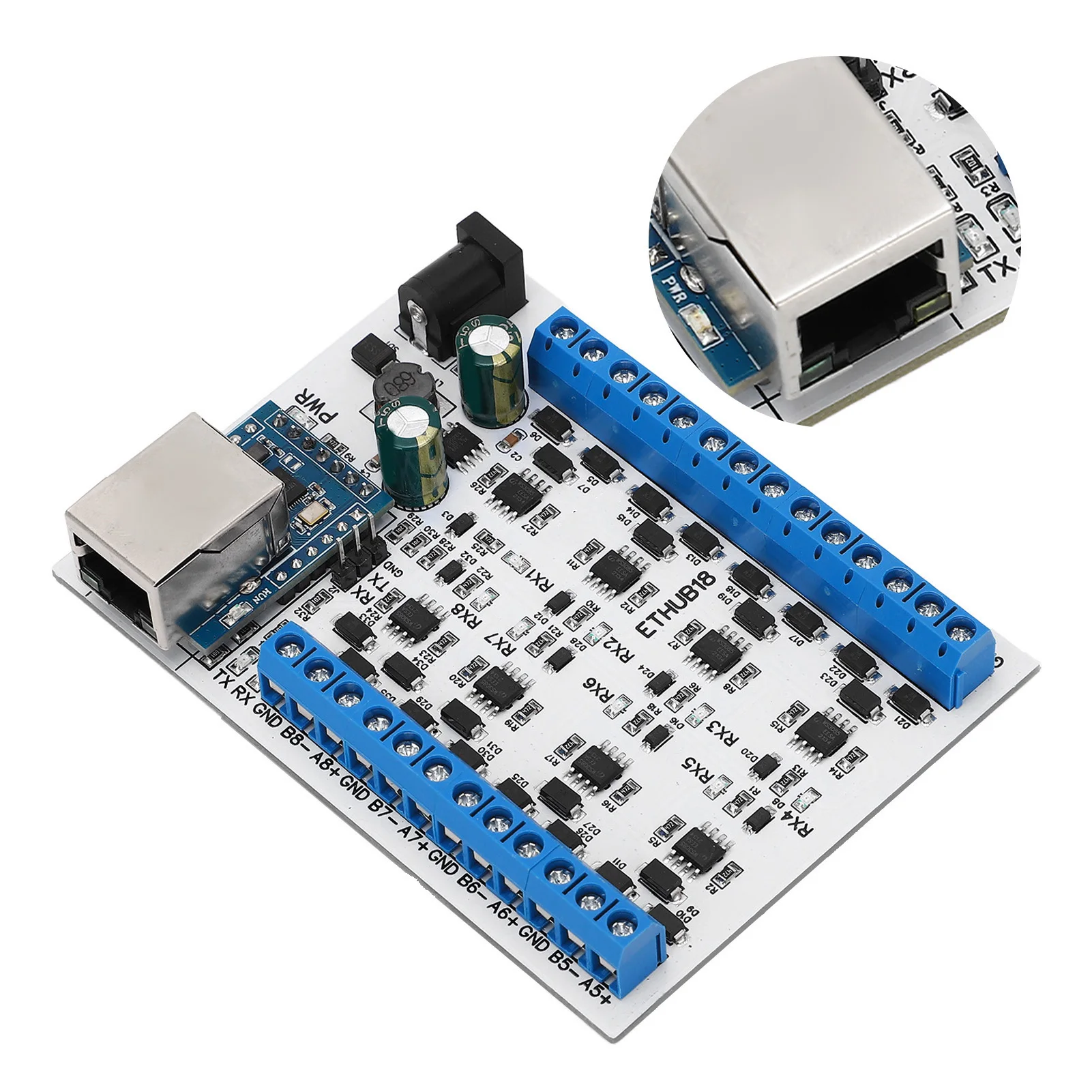 Electronic Accessories RJ45 to 8  Hub Converter TVS   115200BPS Hub Board for Security Monitoring DC7‑30V