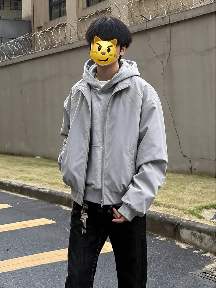 American High Street Slant Cut Stand Collar Men's Jacket Short Pilot Coat Trendy Brand Handsome Top Autumn Fashion Male Coat
