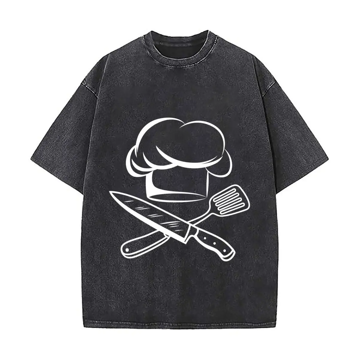 Chef Culinary Kitchen Cooking Utensils Crossed Graphic Distressed Vintage Oversized Streetwear Tops for Coffee Dates