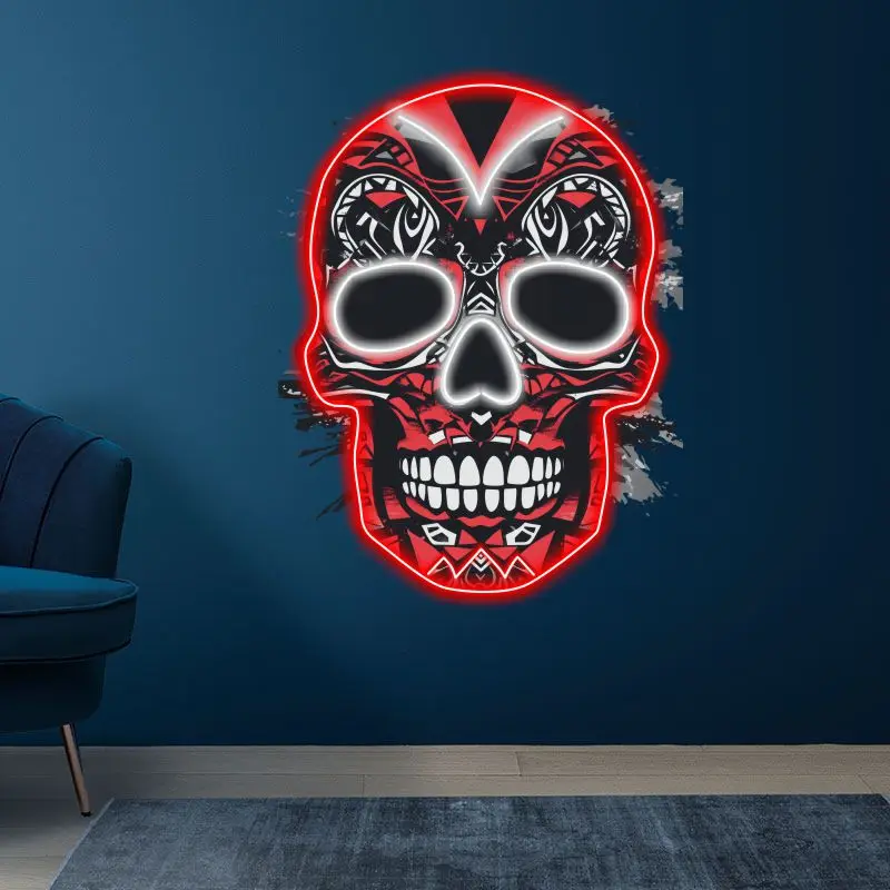 Skull Face Pattern Neon Sign, Creative Wall Hanging Neon Light, Whimsical Gift, Halloween Decor