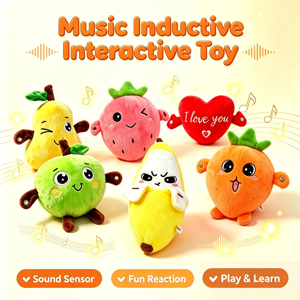 Musical Beat Fruit Induction Plush Toys | Banana Orange Strawberry Interactive Stuffed Dolls for Musical Sense Early Training