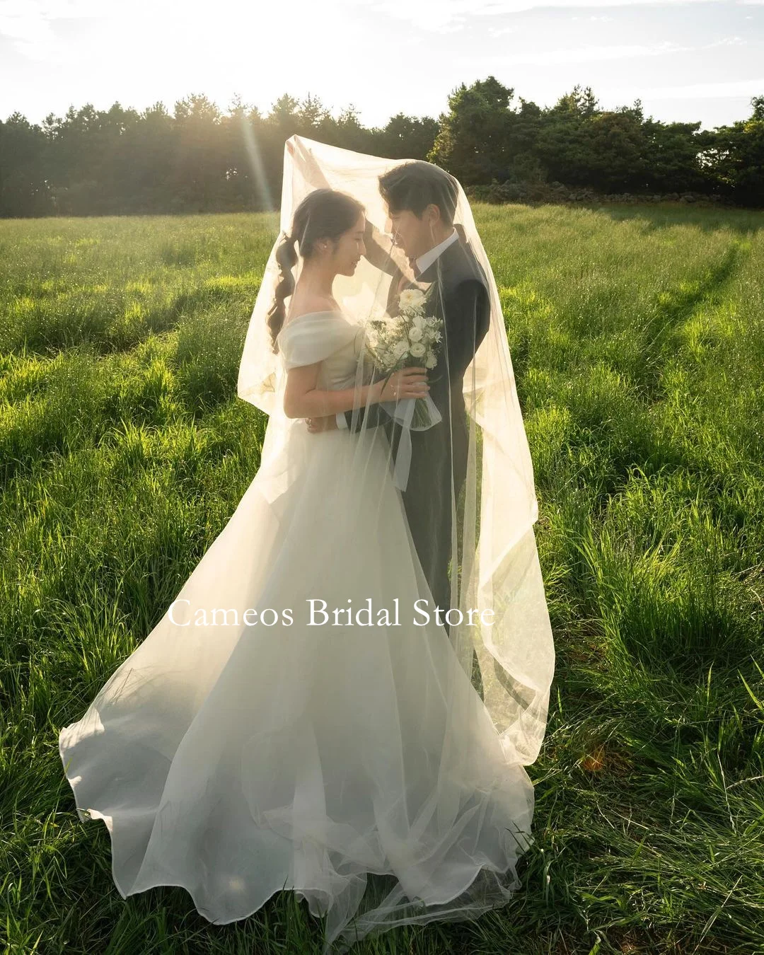 SONDR Suknia ślubna z odkrytymi ramionami Dostosowana organza Klasyczna suknia ślubna z krótkim rękawem Suknia balowa 웨딩드레스 Suknia ślubna dla nowożeńców