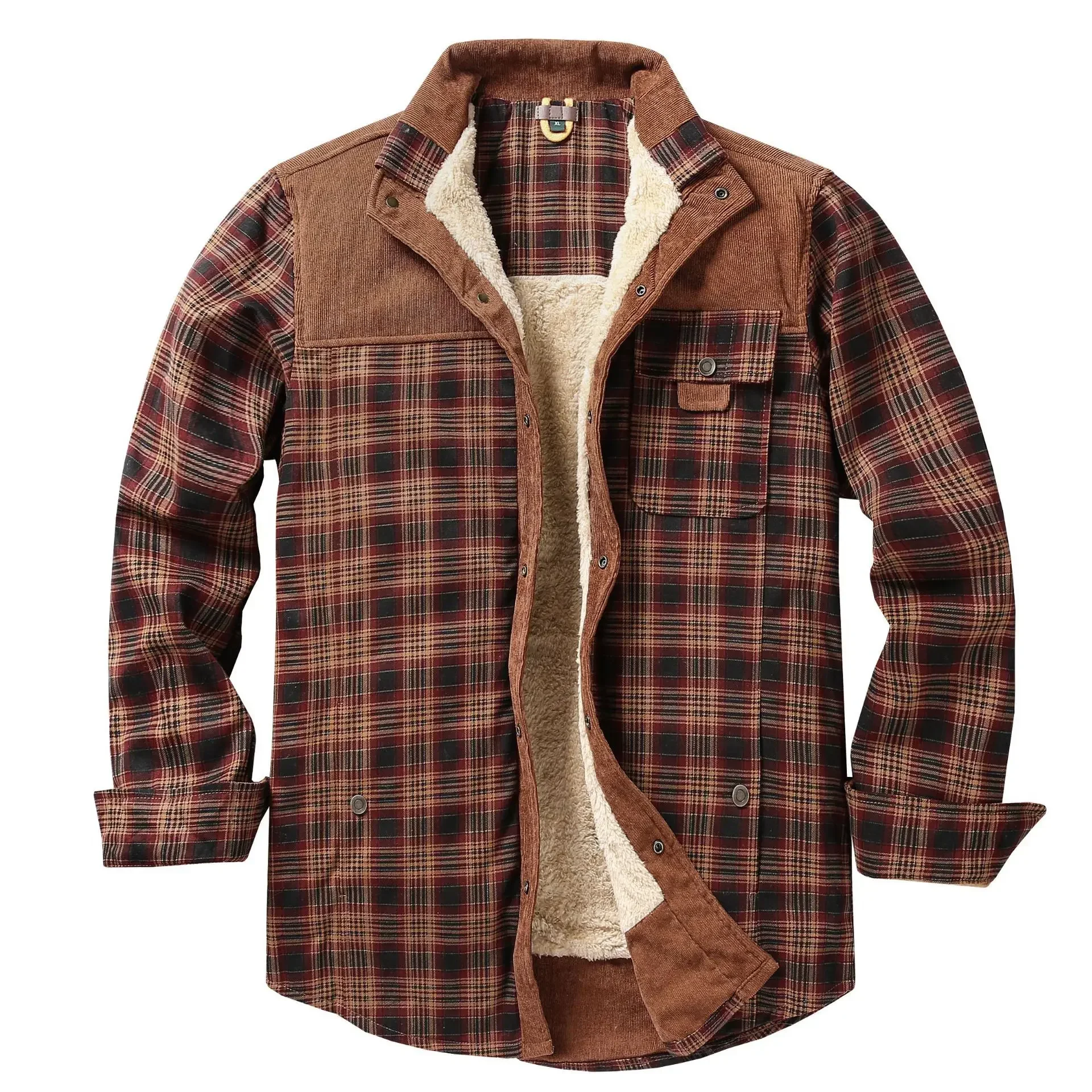 Pop European And American Casual Checked Thickened Shirt. Men's New Style Fleece-lined. Winter Warm. Pure Cotton Jacket. S-XXXXL