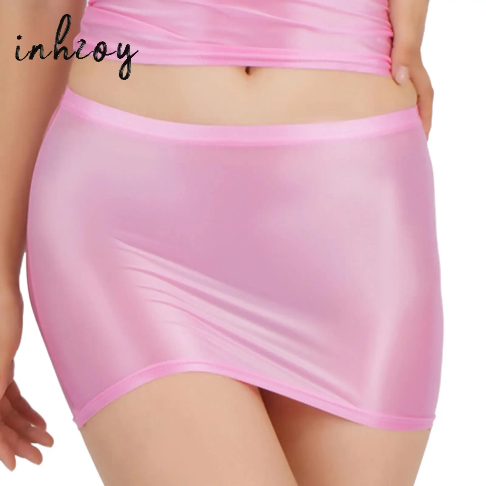 

Women Glossy Bodycon Mini Skirt Solid Color Elastic Short Tube Skirt Night Club Pole Dancing Rave Party Sexy Lingerie Clubwear