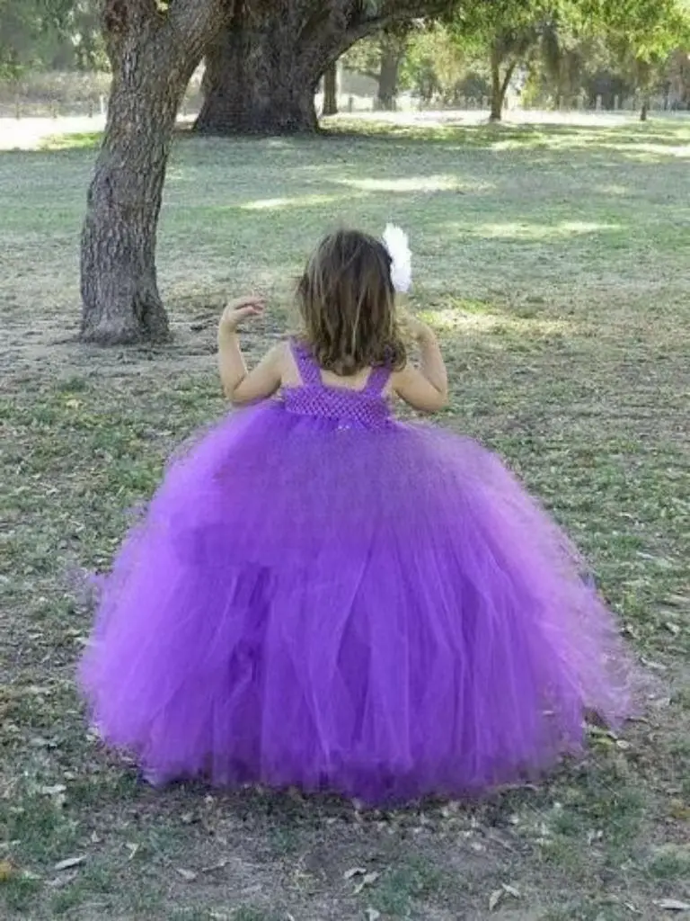 Princess Girls Dress purple Flower Girl Tutu Dress Canary Beautiful Handmade purple Kids Girls Tutu Party Dress
