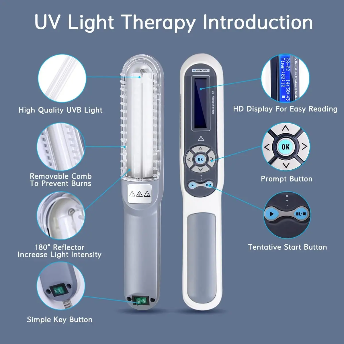 Kernel KN-4003BL home use portable narrow band 311nm UVB phototherapy lamps for psoriasis vitiligo treatment