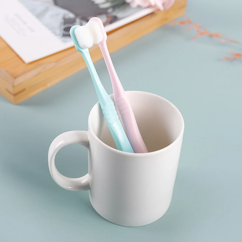 

2pcs Ultra Soft Bristle Toothbrush Nylon Deep Cleaning Gum Care Brush For Sensitive Teeth Portable Family Use Gift Pink Sky-Blue