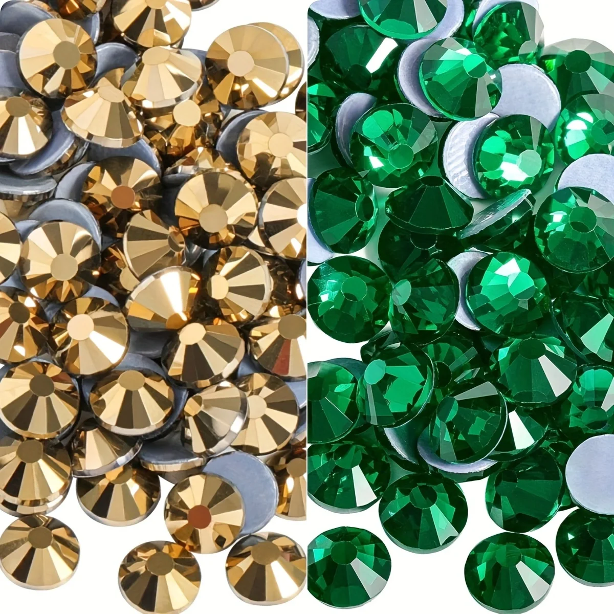 Mine Goldener Smaragd A4 Hotfix-Strasssteine, 12 geschliffene Glas-Strasssteine mit flacher Rückseite SS10-SS20, zum Basteln von Bekleidungsdekorationen, 1440 Stück