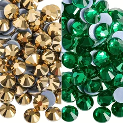 Mine Golden Emerald A4 Hotfix Rhinestones 12 Cut Glass Flatback Rhinestone SS10-SS20 For Crafting Garment  Decorations 1440Pcs