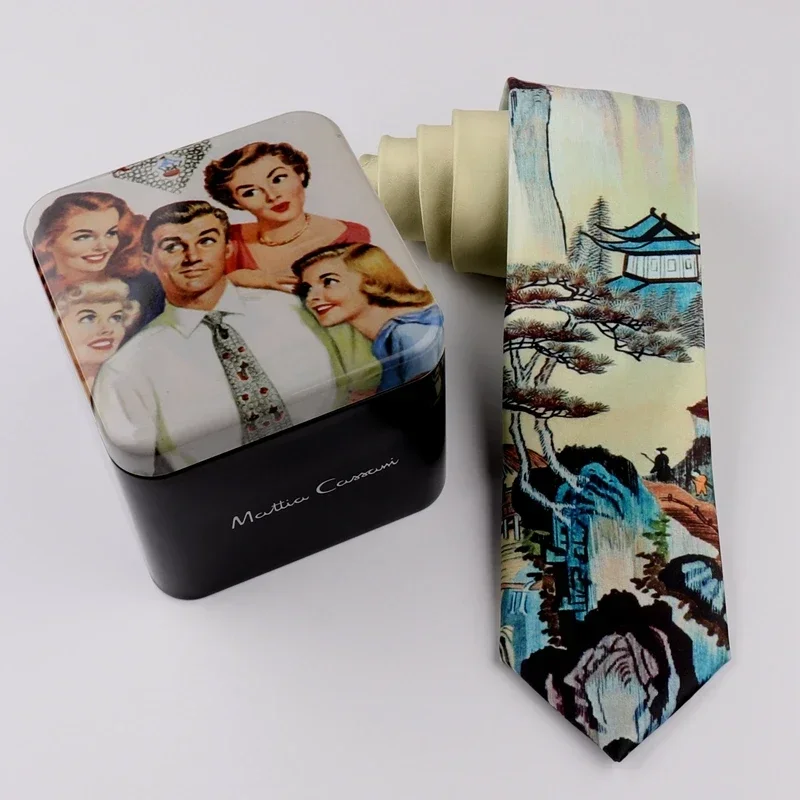 Printing creative tie retro casual trend literary young men and women Chinese landscape painting