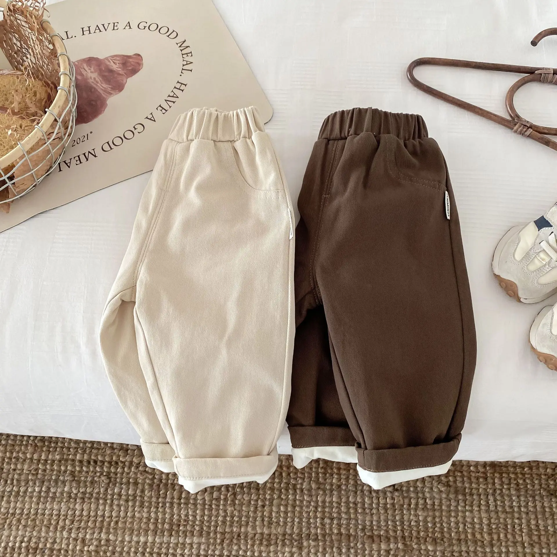 0-5Y طفل الفتيات الفتيان الصوف مبطن السراويل الكورية 2025 الشتاء الاطفال القطن مطاطا الدافئة ارتداء اليومي الرضع بناطيل أطفال الملابس #6