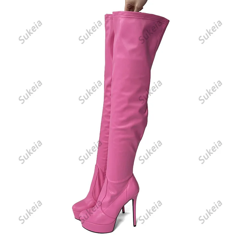 

Sukeia/Новое поступление, женские весенние сапоги до бедра, пикантные элегантные черные туфли на шпильке с круглым носком для вечеринок, женские американские большие размеры 5-20