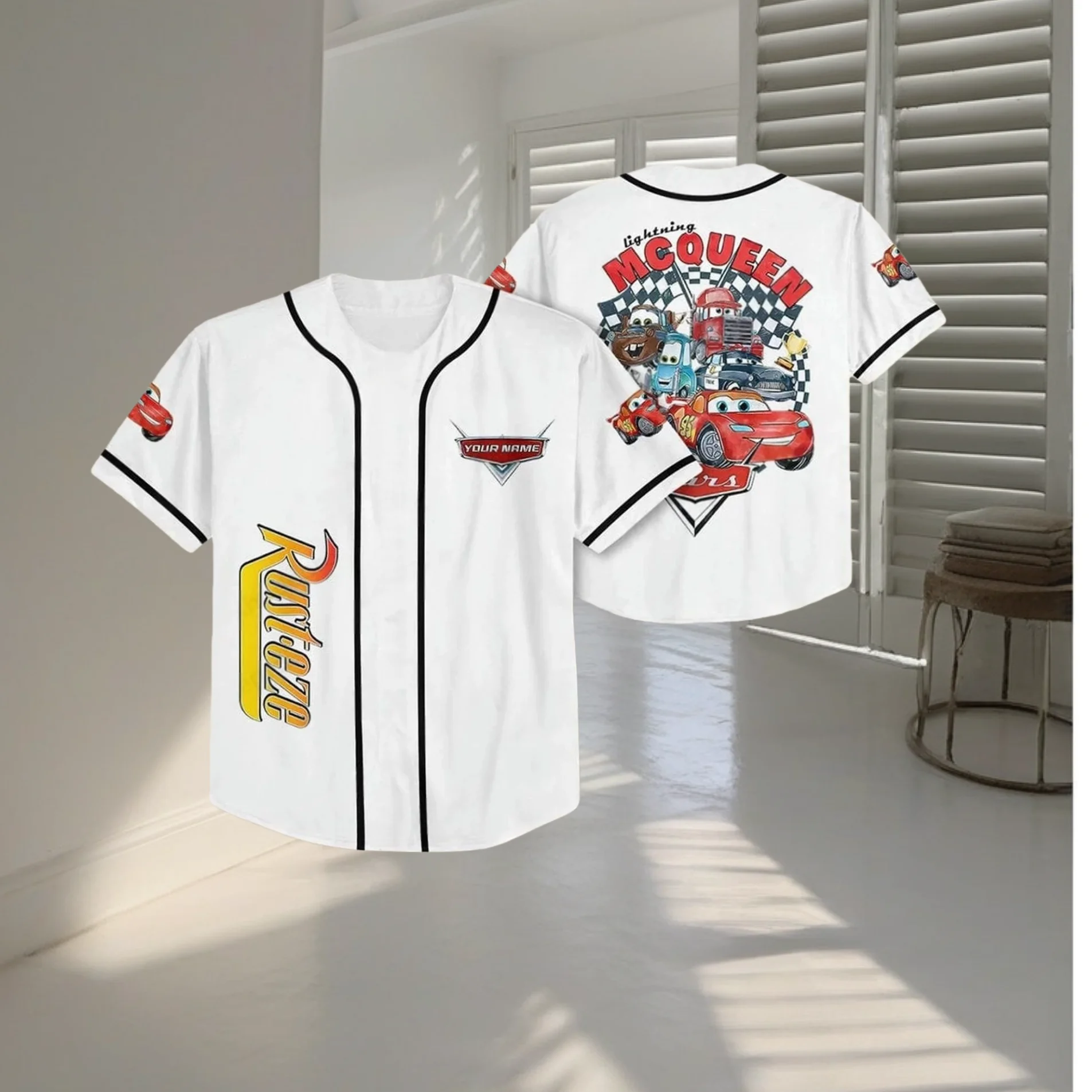 2026 ديزني كارز لايتنينج ماكوين البيسبول جيرسي الرجال النساء الاطفال الصيف عادية كم قصير البيسبول قميص موضة جيرسي #2