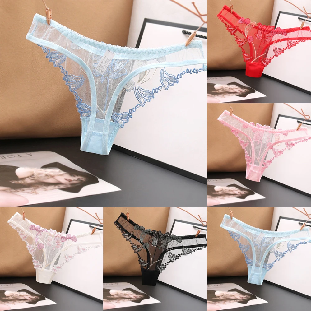 Sexy Lingerie Women's Panties Transparent Underwear Ultrathin Lace Mesh Briefs Breathable Underpants T-Back G-String Thongs