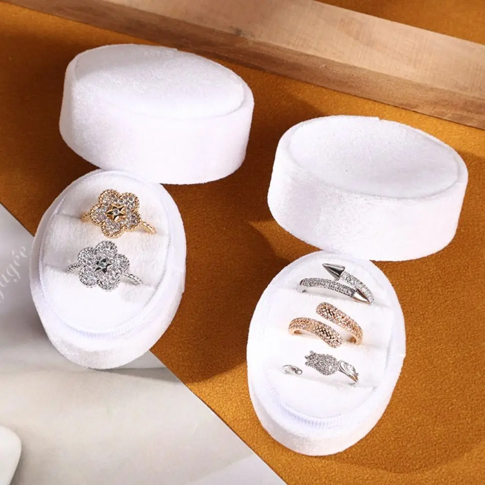 

Velvet Material Velvet Ring Box Oval Shape 2 Slots/3 Slots Three Ring Box Handmade Vintage Style Earring Box Wedding