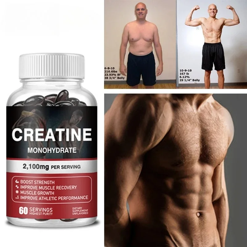Creatine Monohydrate Capsules for Muscle growth & Performance Improvement Workout Recovery Mass Gainer