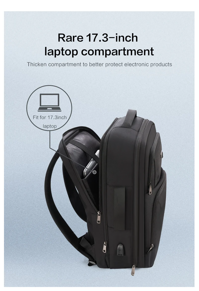 OIWAS Large Capacity Expandable Laptop Backpack USB Charging Port 17.3Inch Waterproof Business Travel Computer Bag for Men Women