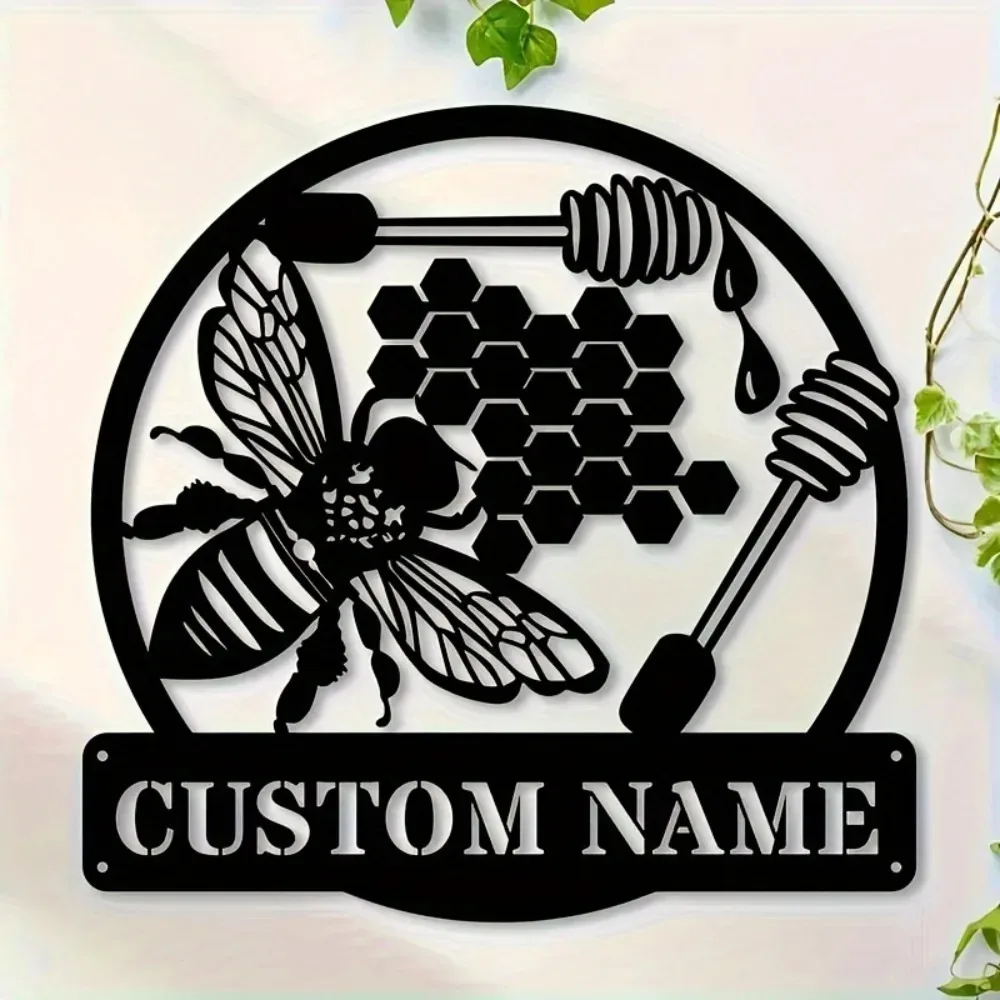 1pc Rustic Bee Custom Metal Wall Sign Personalized Family Last Name Indoor Outdoor Decor All Occasion Gift