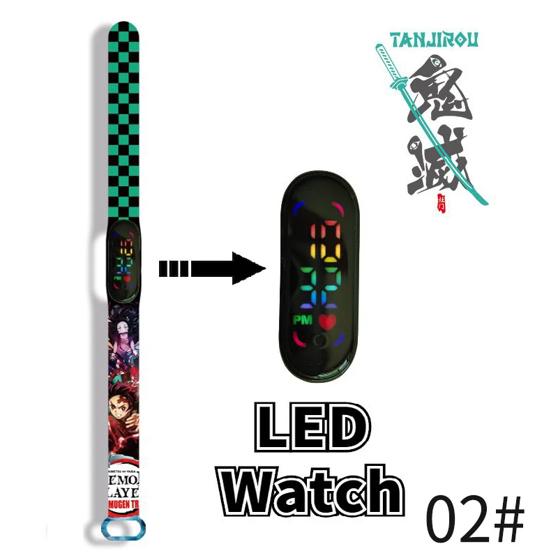 Demon Slayer Kids\' Watch Anime Figure Tanjiro Graffiti Silicone LED Electronic Bracelet Watch for Kids Birthday Gifts