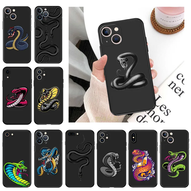 Black Matte Phone Case for iphone 16Pro 15 14 13 12 Mini 11 16 Pro Max 7 8 Plus X XS XR Snake Red Green Cobra Python Soft Cover