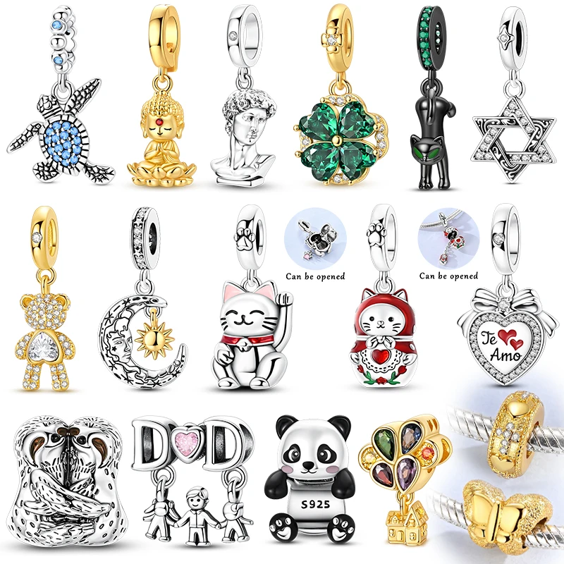 925スターリングシルバー製オリジナルチャームペンダント、女性用、ブレスレットDIY対応、ロシアの入れ子人形、猫、パンダ、高級ジュエリー 1