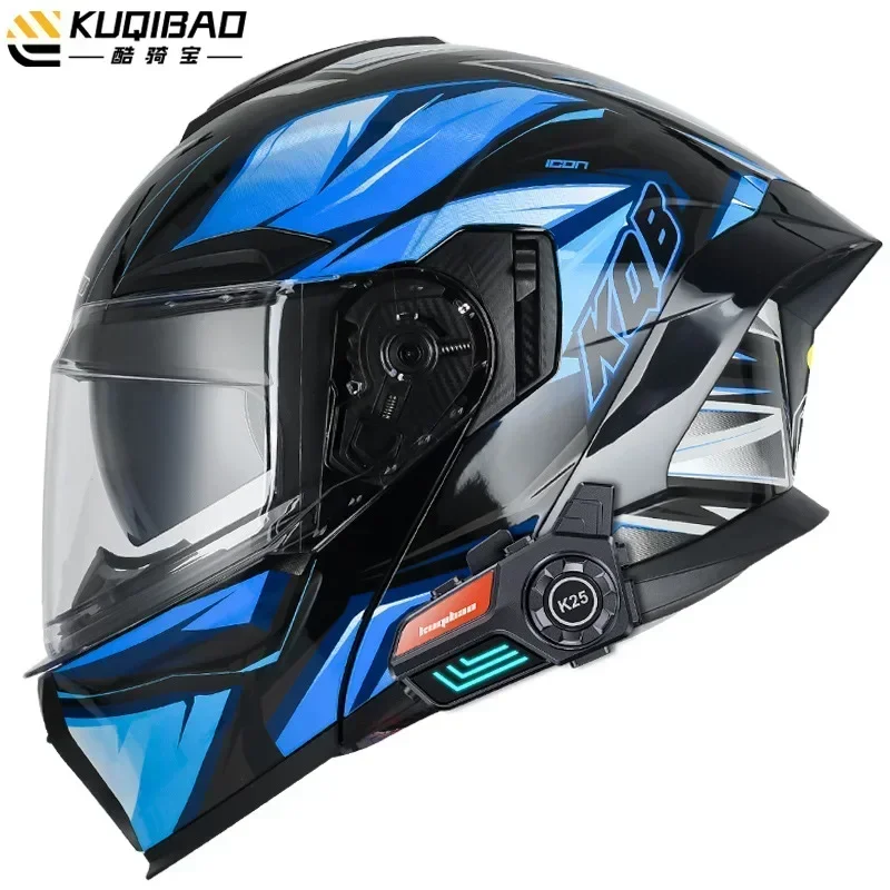 KUQIBAO Motorcycle Helmet Full Face Helmet  Flip Up Helmet Bluetooth Anti-fog Double Lens DOT Certification Casco Moto Motocross