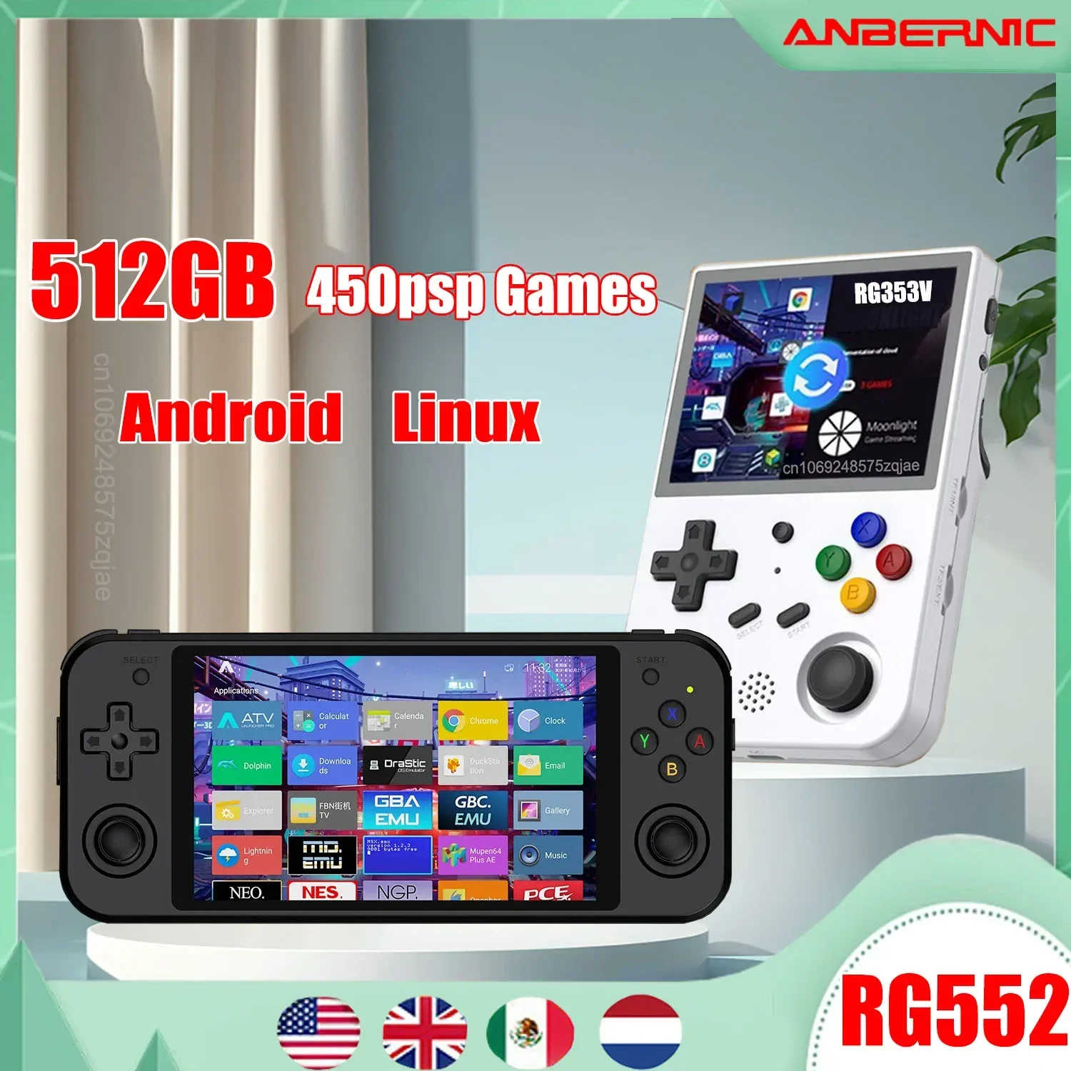 

Anbernic RG552 RG353V 5,36 дюймов Ретро видео HD консоль системы Android Linux OS HD карманный игровой плеер портативный PSP подарок