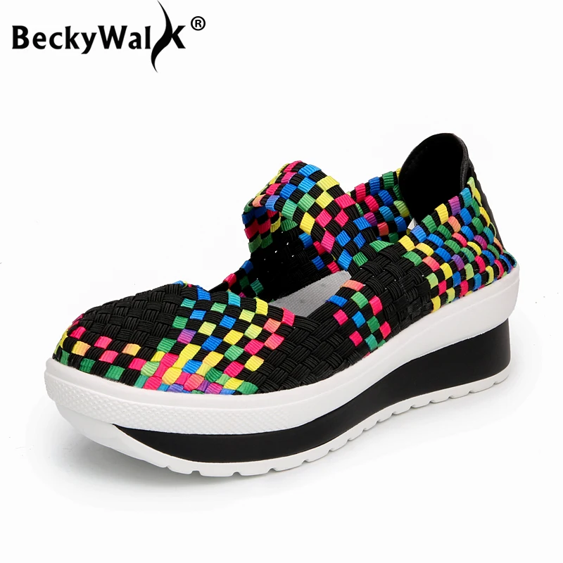 BeckyWalk Handarbeit Gewebt Frauen Sandalen Plattform Sommer Schuhe Frau Keil Casual Wanderschuhe für Damen zapatos mujer WSH2918